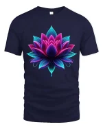 Vibrant Neon Lotus Flower Spiritual Art T Shirt - navy t-shirt on white background