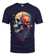 Surreal Dual Skull Abstract Art Graphic T Shirt - navy t-shirt on white background
