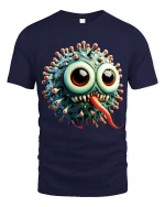 Funny Cute Germ Monster Cartoon Big Eyes T Shirt - navy t-shirt on white background