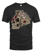 Dead Hand Winning Poker Skull Graphic T Shirt Lucky Card Style - black t-shirt on white background