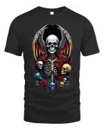 Gothic Winged Skull Skeleton Graphic T Shirt Dark Fantasy Vibes - black t-shirt on white background