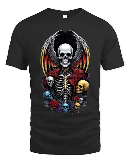 Gothic Winged Skull Skeleton Graphic T Shirt Dark Fantasy Vibes - black t-shirt on white background