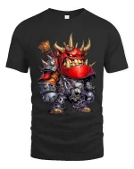 Funny Orc Warrior Graphic T Shirt Fantasy Cartoon Battle Style Tee - black t-shirt on white background