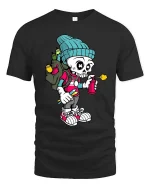 Graffiti Skeleton Artist Graphic T Shirt Funny Street Art Style Tee - black t-shirt on white background