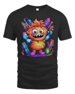 Funny Cute Monster Artist Graphic T Shirt Colorful Cartoon Art Style - black t-shirt on white background