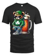Cool Bear Beer Graphic T Shirt Funny Irish Vibes Lucky Style Tee - black t-shirt on white background