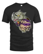 Rhino And Boar Street Style Graphic T Shirt Funny Wild Attitude Tee - black t-shirt on white background