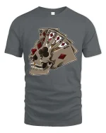 Dead Hand Winning Poker Skull Graphic T Shirt Lucky Card Style - gray t-shirt on white background