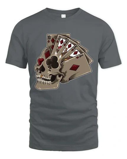 Dead Hand Winning Poker Skull Graphic T Shirt Lucky Card Style - gray t-shirt on white background