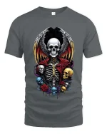 Gothic Winged Skull Skeleton Graphic T Shirt Dark Fantasy Vibes - gray t-shirt on white background