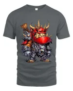 Funny Orc Warrior Graphic T Shirt Fantasy Cartoon Battle Style Tee - gray t-shirt on white background