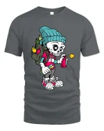 Graffiti Skeleton Artist Graphic T Shirt Funny Street Art Style Tee - gray t-shirt on white background
