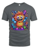 Funny Cute Monster Artist Graphic T Shirt Colorful Cartoon Art Style - gray t-shirt on white background