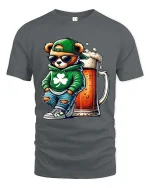 Cool Bear Beer Graphic T Shirt Funny Irish Vibes Lucky Style Tee - gray t-shirt on white background