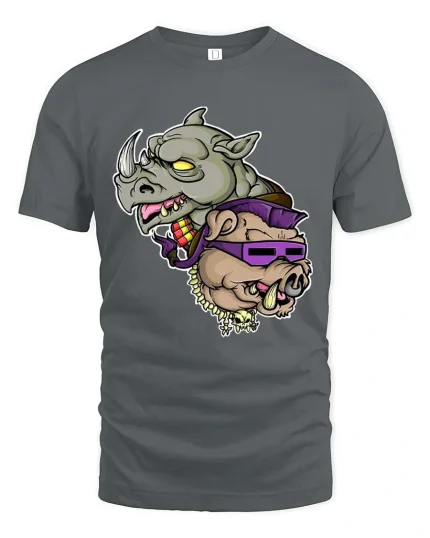 Rhino And Boar Street Style Graphic T Shirt Funny Wild Attitude Tee - gray t-shirt on white background