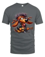 Funny Rocker Dog Playing Guitar Graphic T Shirt Music Lover Style - gray t-shirt on white background