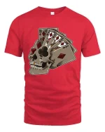 Dead Hand Winning Poker Skull Graphic T Shirt Lucky Card Style - red t-shirt on white background