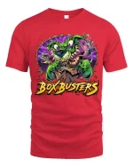 Box Busters Monster Dog Graphic T Shirt Funny Delivery Chaos Style - red t-shirt on white background