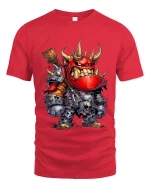 Funny Orc Warrior Graphic T Shirt Fantasy Cartoon Battle Style Tee - red t-shirt on white background