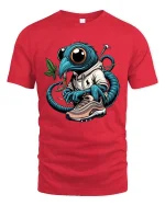 Streetwear Alien Bug Graphic T Shirt Cool Urban Cartoon Style Tee - red t-shirt on white background