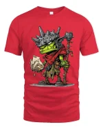 Funny Frog Warrior Graphic T Shirt Fantasy Cartoon Card Player Tee - red t-shirt on white background