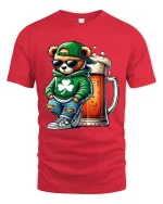 Cool Bear Beer Graphic T Shirt Funny Irish Vibes Lucky Style Tee - red t-shirt on white background