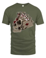 Dead Hand Winning Poker Skull Graphic T Shirt Lucky Card Style - military green t-shirt on white background