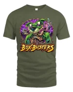 Box Busters Monster Dog Graphic T Shirt Funny Delivery Chaos Style - military green t-shirt on white background