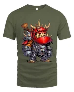 Funny Orc Warrior Graphic T Shirt Fantasy Cartoon Battle Style Tee - military green t-shirt on white background