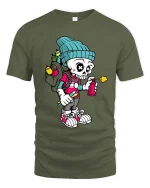 Graffiti Skeleton Artist Graphic T Shirt Funny Street Art Style Tee - military green t-shirt on white background