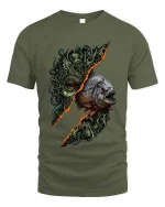 Horror Deep Sea Monster Fish Graphic T Shirt Dark Ocean Creature Art - military green t-shirt on white background