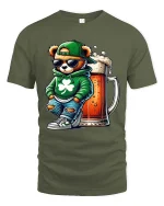 Cool Bear Beer Graphic T Shirt Funny Irish Vibes Lucky Style Tee - military green t-shirt on white background