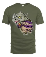Rhino And Boar Street Style Graphic T Shirt Funny Wild Attitude Tee - military green t-shirt on white background