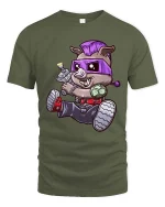 Punk Boar Cartoon Graphic T Shirt Funny Rebel Street Style Vibes - military green t-shirt on white background