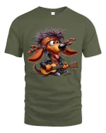 Funny Rocker Dog Playing Guitar Graphic T Shirt Music Lover Style - military green t-shirt on white background