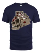 Dead Hand Winning Poker Skull Graphic T Shirt Lucky Card Style - navy t-shirt on white background