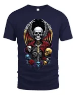 Gothic Winged Skull Skeleton Graphic T Shirt Dark Fantasy Vibes - navy t-shirt on white background
