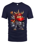 Funny Orc Warrior Graphic T Shirt Fantasy Cartoon Battle Style Tee - navy t-shirt on white background