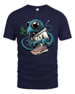 Streetwear Alien Bug Graphic T Shirt Cool Urban Cartoon Style Tee - navy t-shirt on white background