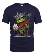 Funny Frog Warrior Graphic T Shirt Fantasy Cartoon Card Player Tee - navy t-shirt on white background