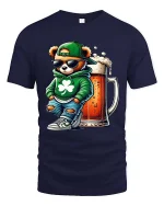 Cool Bear Beer Graphic T Shirt Funny Irish Vibes Lucky Style Tee - navy t-shirt on white background