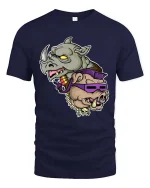 Rhino And Boar Street Style Graphic T Shirt Funny Wild Attitude Tee - navy t-shirt on white background