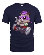 Punk Boar Cartoon Graphic T Shirt Funny Rebel Street Style Vibes - navy t-shirt on white background