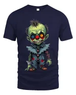 Creepy Zombie Clown Graphic T Shirt Funny Horror Cartoon Style Tee - navy t-shirt on white background
