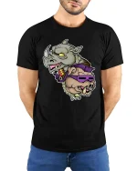 Rhino And Boar Street Style Graphic T Shirt Funny Wild Attitude Tee - model wearing black tee with hands behind back