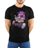 Punk Boar Cartoon Graphic T Shirt Funny Rebel Street Style Vibes - model wearing black tee with hands behind back