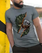 Horror Deep Sea Monster Fish Graphic T Shirt Dark Ocean Creature Art - model wearing grey tee, leaning on column