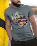 Rhino And Boar Street Style Graphic T Shirt Funny Wild Attitude Tee - model wearing grey tee, leaning on column