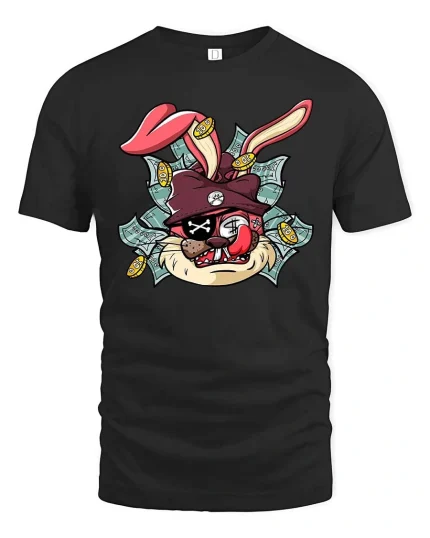 Funny Gangster Bunny Money Graphic T Shirt Street Style Art - black t-shirt on white background