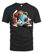 Urban Graffiti Spray Can Character Graphic T Shirt Street Art - black t-shirt on white background